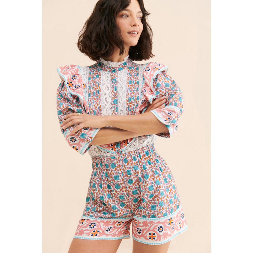 Anthropologie x Nuuly - Flounce Trim Romper, Boho Chic Floral Print, size S